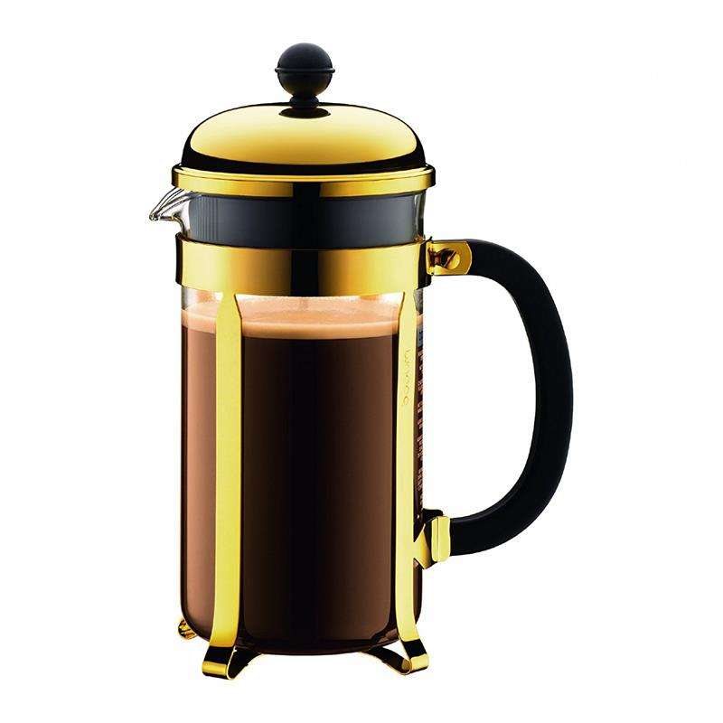 350ML Gold Plating And Copper Plating French Press Bamboo Handle /glass coffee pot