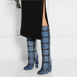 OEM ODM Offre Spéciale Mode Tendances Jeans Femmes Genou Bottes Bloc Talon Haut Bottes <span class=keywords><strong>Fantaisie</strong></span> avec Fermeture Éclair - Product Image 5