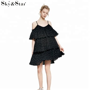 Más nuevo longitud de la rodilla <span class=keywords><strong>tres</strong></span> capas tela de lunares del vestido del hombro - Product Image 4