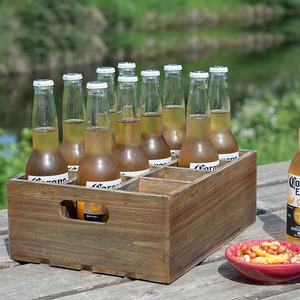 Vintage legno rustico marrone 12 Slot cassa di servizio per bottiglie di <span class=keywords><strong>birra</strong></span> per secchi di ghiaccio o vasche per bevande - Product Image 6