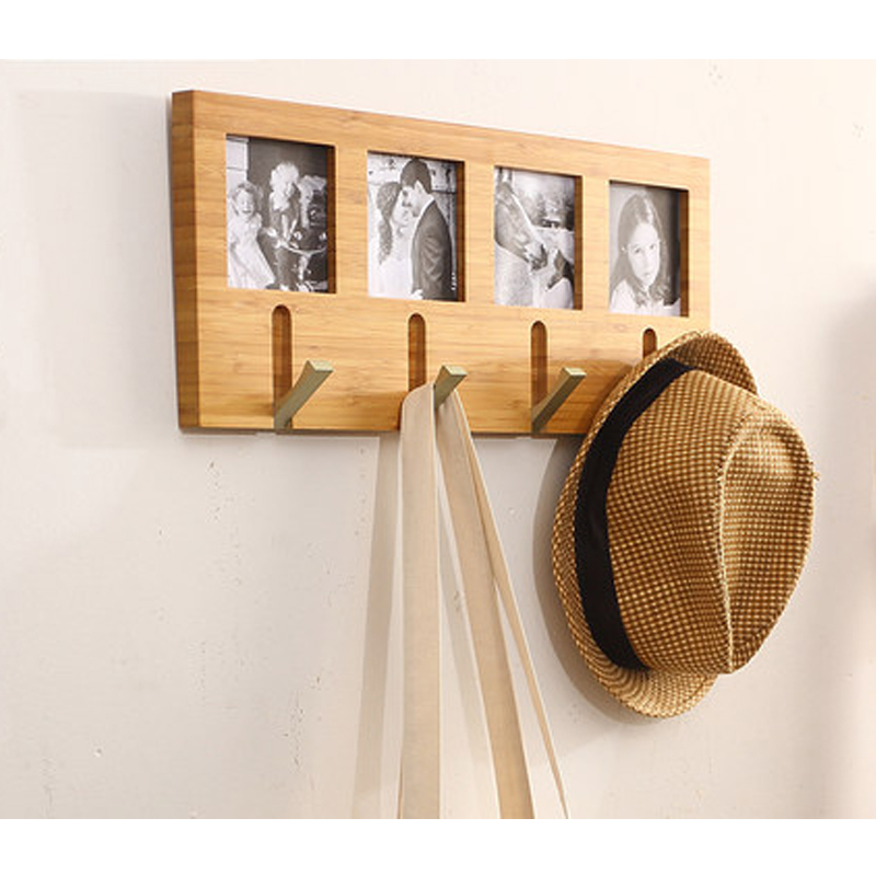 Individuelles Fotodesign faltbar 5 Haken Schiene Kleidung Hut Hanger Eingang Bambus Holz Wandmontage Mantelständer für Wohnzimmer