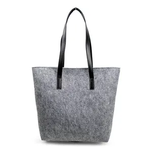 Ladies Large capacity wood felt tote bag with PU handle