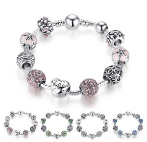 Pulsera de cuentas de cristal de alta calidad hecha a mano con patrón de flores joyería de aleación de moda con piedra de circón para aniversarios - Product Image 1