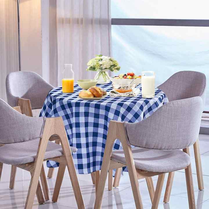 Premium Wedding Checkered Polyester Fabric Table Cover Plaid Round Tablecloth