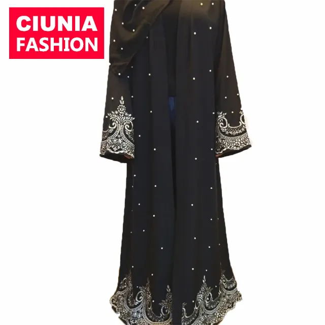 Vestido kimono musulmán kaftan negro, ropa islámica, abaya de Dubái, novedad de 1684 #2019