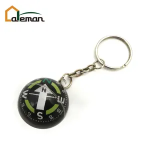 28mm Diameter Mini Crystal Ball Compass Keychain, Key Ring Ball Shaped Compass OEM Orders Accepted