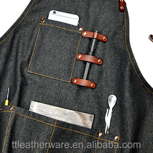 Durable Black Heavy Denim Apron Leather Strap Wholesale - Product Image 5