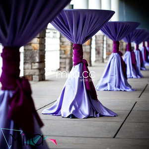 Champagne Poly Satin <strong>Linens</strong> High Cocktail <strong>Table</strong> <strong>Cloth</strong> With Organza Sash - Product Image 3