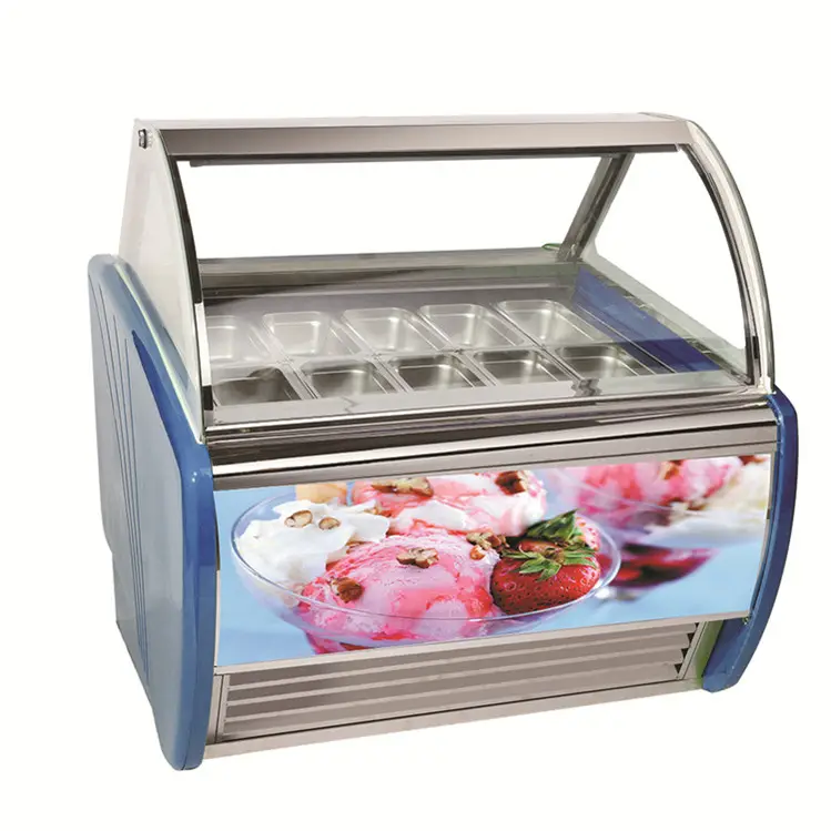 Gelato Kabinet Tampilan/Pendingin Freezer Es Krim, Kawat Panas Satu Suhu Arc Kaca Dalam) -16 ~ -18 ℃ 10 Piring