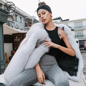 Jaket bulu rubah wanita, mantel musim dingin bulu rubah modis kualitas tinggi 2023