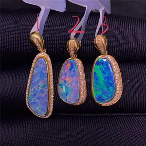 Australia colorful gemstone jewelry with factory price 18k gold natural opal gemstone necklace pendant for women