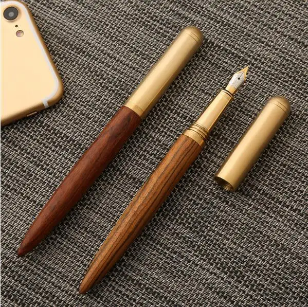 Vintage סגנון עץ עט נובע פליז מתכתי רטרו סגנון אוסף מתנה עט אגוז סיסם Stylo יוקרה קליגרפיה עטים