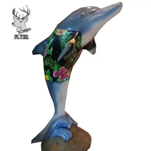 户外装饰生活尺寸玻璃纤维海豚雕像出售