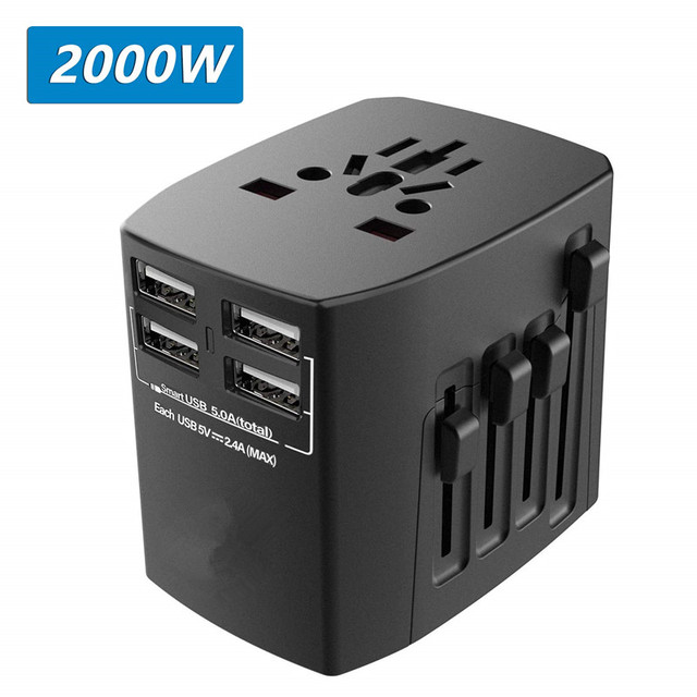 Universal Travel Adapter 4 USB International Socket Outlet Plugs Adaptor Power Wall Charger