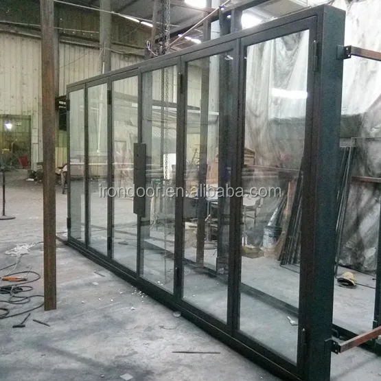 Pintu Bifold Prancis Besi Tempa Komersial dengan Sistem Roller 5 Sampai 6 Panel