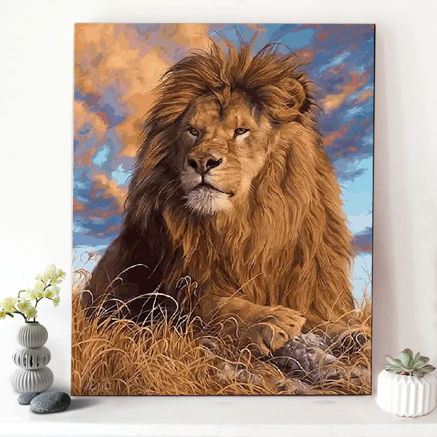 CHENISTORY DZ1125 नंबर तक पेंट जानवरों प्रेयरी शेर के लिए फ्रेम के साथ थोक