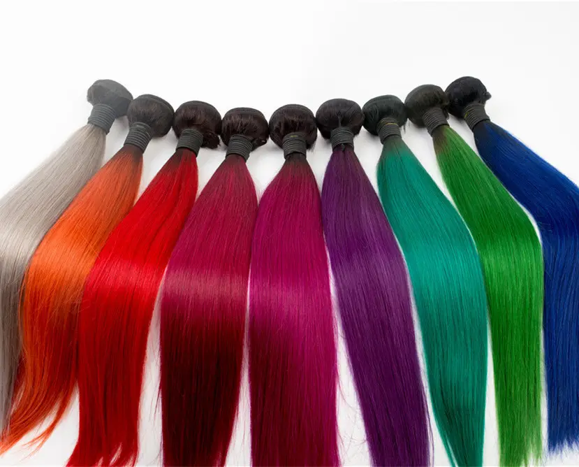 HN 1B 99J viola verde blu grigio rosso arancione Ombre Tessuto Dei Capelli, 100 del Virgin Del brasiliano di Remy Dei Capelli Umani di Estensione 1B Burg ombre dei capelli