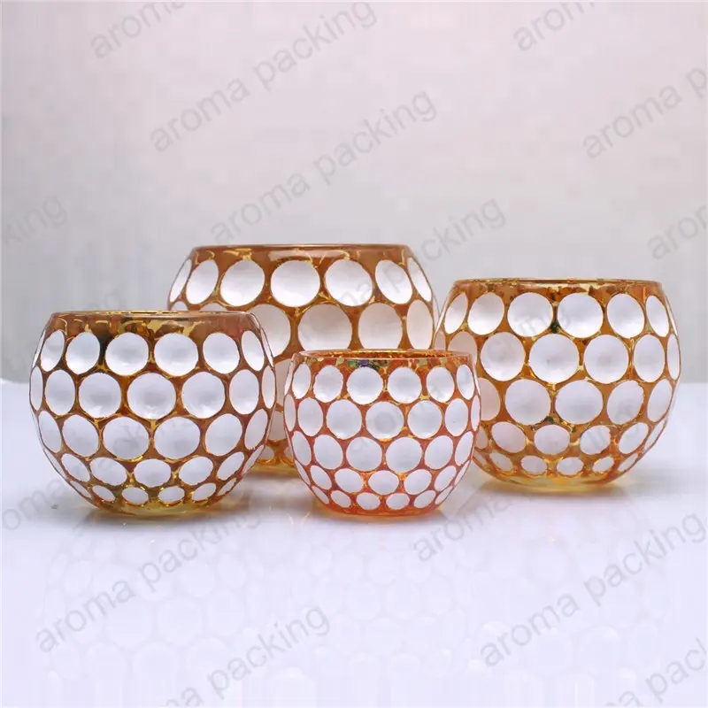 Amazing Mosaic Round Electroplated Glass Candle Empty Jars Egg Shape Votive Holder Vessels for Candle Making