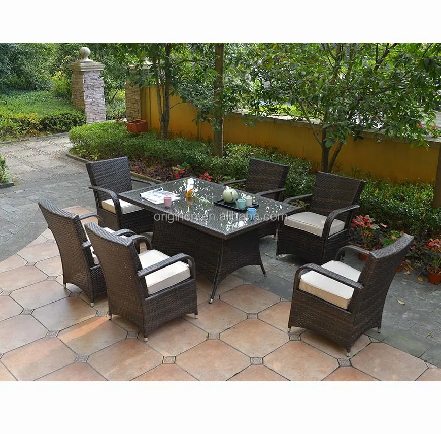 Lujo Home Room Outdoor Garden Comedor Muebles Poly Rattan Restaurante Sillas Mesas Set