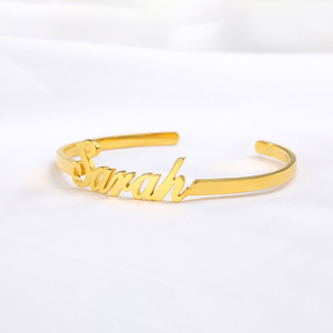Gioielli personalizzati bracciale con nome placcato oro 18 carati personalizzato qualsiasi braccialetto con polsino con targhetta per femme - Product Image 4