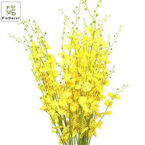 Hot Selling Artificial Silk Fabric Oncidium Hybridum Dancing Lady Orchid Flower Wedding Decorative Yellow White Pink