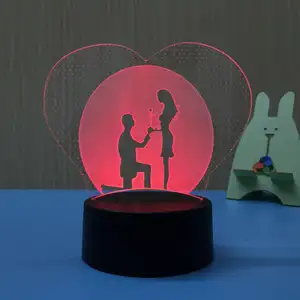 Valentine của ngày Acrylic cảm ứng chuyển đổi RGB 3D đêm Đèn Led 3D ảo ảnh ánh sáng ban đêm đèn cơ sở 7 màu Bảng Đèn