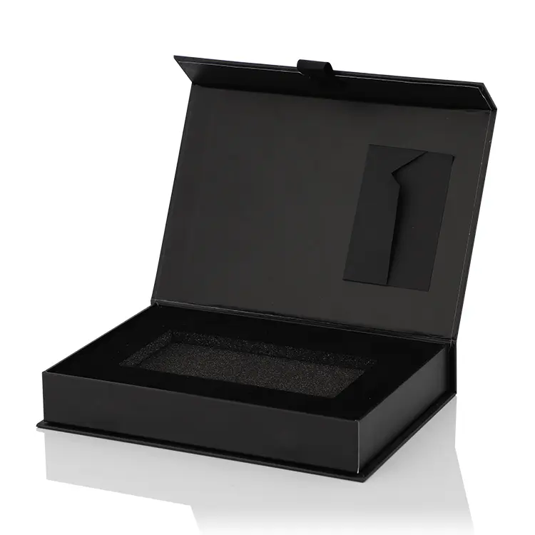 Custom printing eco friendly black packaging magnet rigid paper box with foam