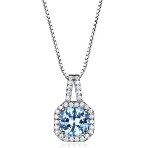 RINNTIN VSN08 Sterling Silver 925 Jewelry Supplier Blue Cubic Zirconia Necklaces for Women