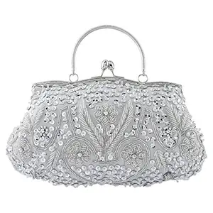 Women's Luxury Vintage Beaded Sequined Evening Bag Satin Handbag Clutch Purse Crystal Leather Wedding Party Light Envelope