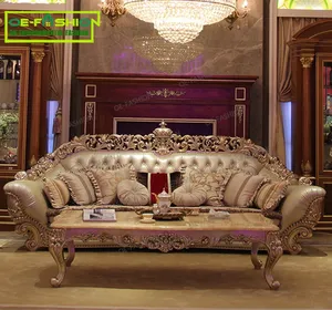 OE-FASHINO Furniture Classic Luxury Heavy Carved 3 Seats Sofa Antique Gold Italian Style