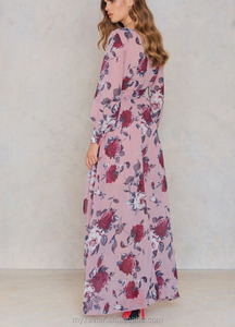 Maxi abito manica lunga da donna sexy con scollo a v stampato floreale con scollo a v e maniche lunghe - Product Image 3