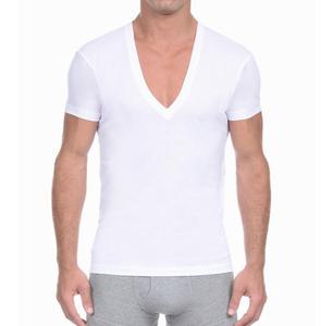 Alta calidad en blanco 95% algodón 5% <span class=keywords><strong>Elastano</strong></span> para hombre ajuste holgado cuello en V profundo camiseta impresión personalizada - Product Image 1
