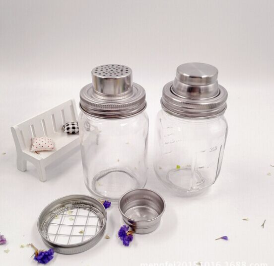 16oz glass mason jar cocktail glass shaker with ss lid