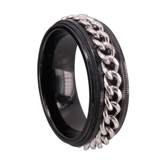 SZ CHENG JEWELERS Trending jewelry stainless steel cuban link chain inlay tungsten carbide ring black