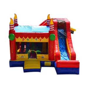 happy birthday cake inflatable bounce house with slide combo for kids party rental for sale