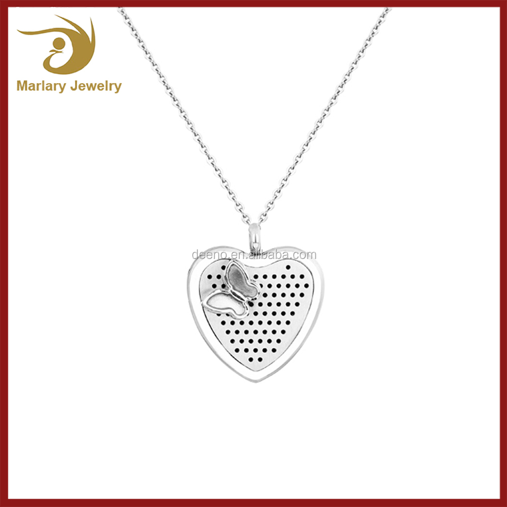 Gravé gratuit Logo En Acier Inoxydable Diffuseur Collier Entendre Forme Médaillon Pendentif avec Papillon Charme