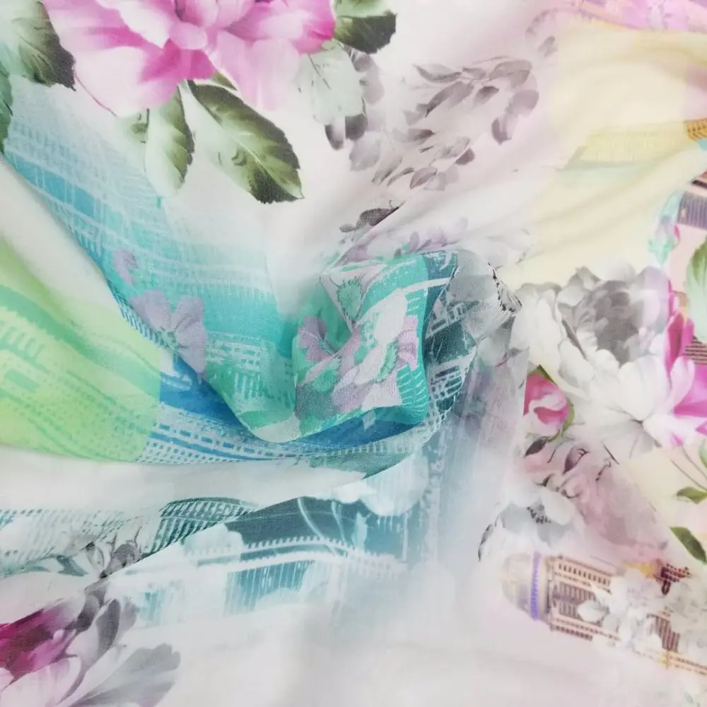 Hot sales product 8mm digital print big flower architectural printing 100% silk organza fabric for dress