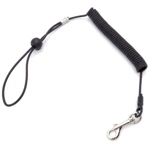 黑色塑料涂层镀锌钢盘绕工具挂绳，带狗钥匙链金属旋转钩，安全