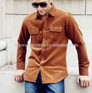 Latest trendy long sleeve two pockets corduroy casual shirt for men