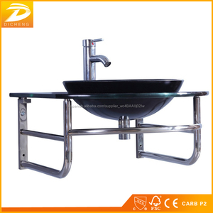 Vidrio Baño Cuenca Del <span class=keywords><strong>Fregadero</strong></span> de un seno de Diseños Modernos Negro Con Apoyo SS - Product Image 2