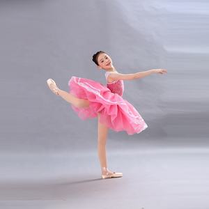Falda de tutú de Ballet de lentejuelas rosa brillante, Ropa de baile de niña encantadora, traje de baile de tricota rosa - Product Image 3