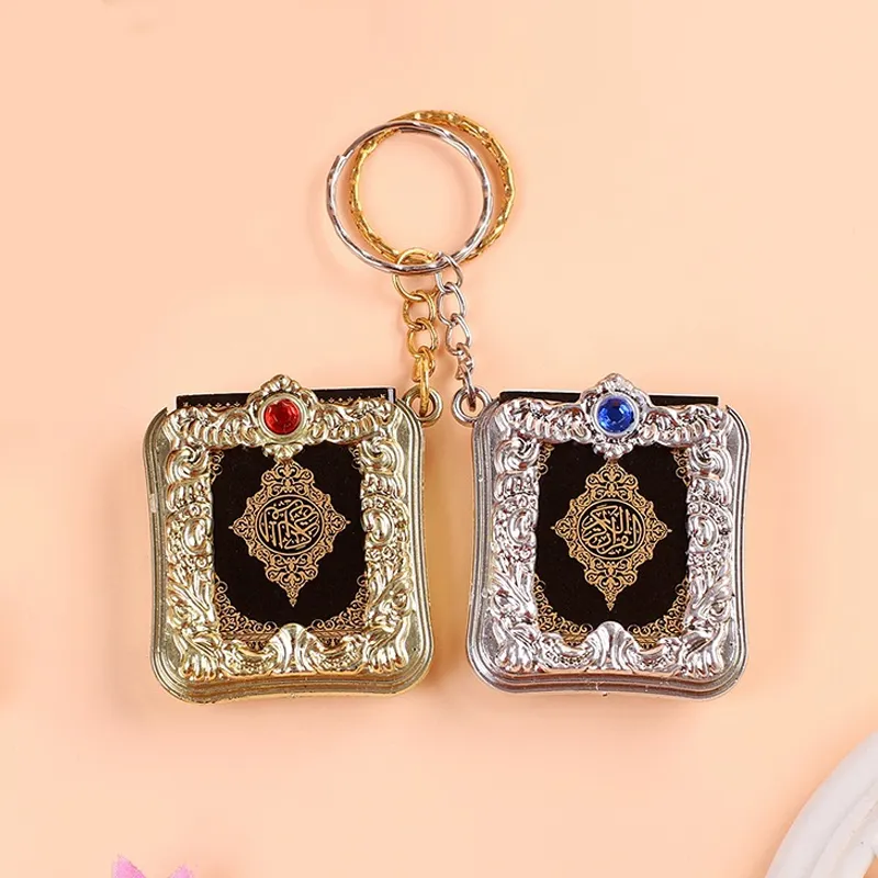 Vintage Creative Mini Arabic Muslim Keychain Purse Bag Charm Ark Quran Book OPP Key ABS Keychains For Car Key Pendant