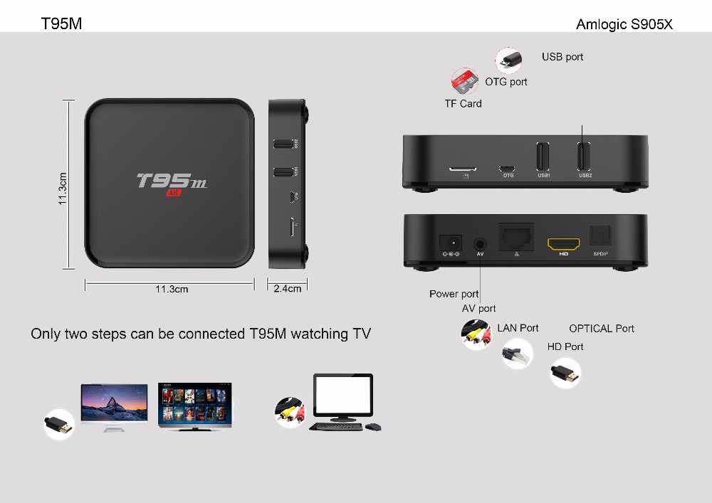 T95m Android 6.0 TV Box Sans Fil WiFi 2G/8 GB Amlogic S905X Quad Core 4 K KODI 16.0 Smart TV Récepteurs 2.4G 5 GHz Smart TV Box