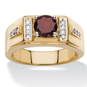 <span class=keywords><strong>Anello</strong></span> da sposa da uomo con accento <span class=keywords><strong>rosso</strong></span> <span class=keywords><strong>granato</strong></span> classico 14K oro giallo placcato argento con certificazione topazio rodiato - Product Image 1