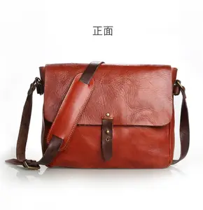 Best Real Men Vegetable Tanned Cow Leather Crossbody Messenger Bag 5061