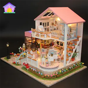 Hongda Holz puppenhaus mit Miniatur möbel, DIY-Villa, Großhandel