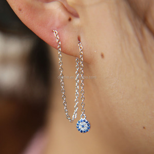 Commercio all'ingrosso della fabbrica in argento 925 malocchio <span class=keywords><strong>orecchini</strong></span> <span class=keywords><strong>pendenti</strong></span> alla moda zaffiro CZ pavimentato <span class=keywords><strong>con</strong></span> catena lunga per le donne - Product Image 2