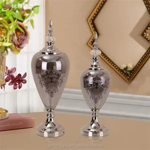 Classical style round shape metal stand glass vase decor for indoor decoration