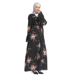 2019 En Iyi fiyat çiçek baskı İslam müslüman kadın giyim ağır şifon pakistan abaya