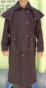 Manteau long imperméable en coton 100% pour homme, noir/marron, pour l'équitation, avec garnissage en duvet de canard gris - Product Image 5
